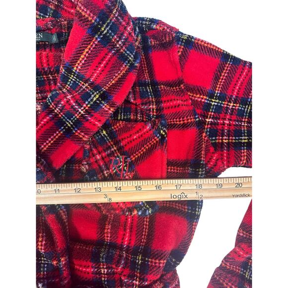 Lauren Ralph Lauren Red Tartan Plaid Fleece Robe Size S ChristmasRobe Cabincore - Picture 5 of 9